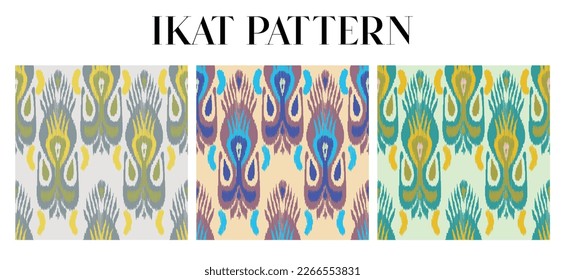 Conjunto de patrones de Ikat, ornamento de folklore geométrico de Ikat. Textura vectorial étnica tribal. Patter de rayas sin mar. Figura bordado tribal. Indio, escandinavo, Gyp sy, diseño asiático , patrón folk.