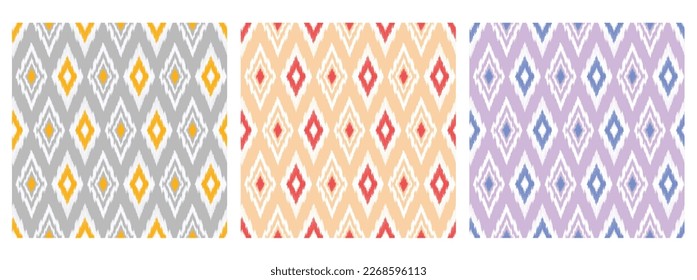 Ikat pattern set, Ikat geometric folklore ornament. Tribal ethnic vector texture. Seamless striped patter. Figure tribal embroidery. Indian, Scandinavian, Gyp sy, Asia design , folk pattern.