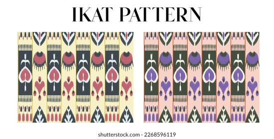 Ikat pattern set, Ikat geometric folklore ornament. Tribal ethnic vector texture. Seamless striped patter. Figure tribal embroidery. Indian, Scandinavian, Gyp sy, Asia design , folk pattern.