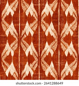 Ikat pattern, terracotta and white color palette, grunge lines ikat pattern, striped seamless pattern, Vector illustration background for print the paper.