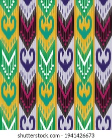 Ikat pattern textile product- this is traditional textile product in Uzbekistan, Central Asia, natural silk fabric, handmade, old tradition in Margilan city