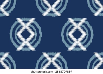 Ikat pattern traditional ethnic pattern ikat motif fabric pattern geometric style. Embroidery ethnic oriental blue background wallpaper. Abstract,vector,illustration.Texture,frame,decoration.