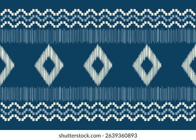 Ikat pattern traditional ethnic pattern ikat motif fabric pattern geometric style. Embroidery ethnic oriental blue background wallpaper. Abstract,vector,illustration.Texture,frame,decoration.