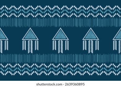 Ikat pattern traditional ethnic pattern ikat motif fabric pattern geometric style. Embroidery ethnic oriental blue background wallpaper. Abstract,vector,illustration.Texture,frame,decoration.