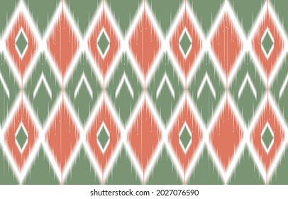 Ikat pattern Tribal Art Ogee in traditional classic green and orange colorful