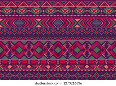 Ikat pattern tribal ethnic motifs geometric seamless vector background. Graphic indonesian tribal motifs clothing fabric textile print traditional design with triangle and rhombus shapes.