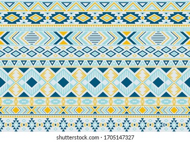 Ikat pattern tribal ethnic motifs geometric seamless vector background. Fashionable indian tribal motifs clothing fabric textile print traditional design with triangle and rhombus shapes.