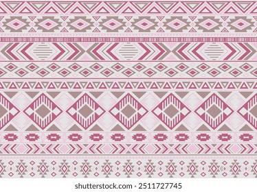 Ikat pattern tribal ethnic motifs geometric seamless vector background. Rich indian tribal motifs clothing fabric textile print traditional design with triangle and rhombus shapes.