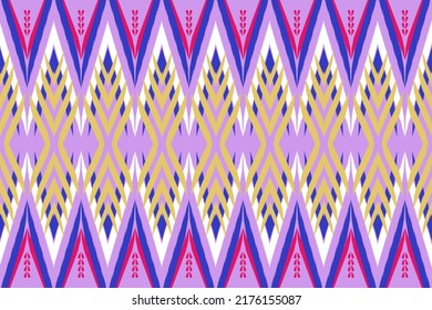 Ikat  Pattern In Tribal , Folk Embroide, Land Mexican Style. Aztec Geometric Art Ornament Print.Design For Carpet, Wallpaper, Wrapping, Fabric,background And Cloth 
Beautiful Vintage.purple,and Flower