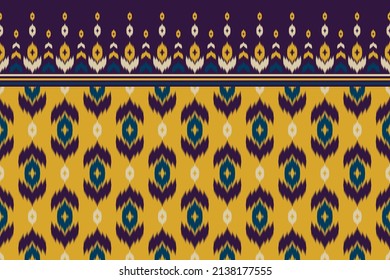 Patrón de Ikat arte amarillo. Patrón étnico sin costuras en las tribus. Diseño para fondo, papel pintado, ilustración vectorial, textil, tela, ropa, alfombra, bordado.