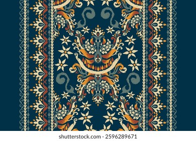Ikat pattern,Ikat floral pattern,Ikat ethnic oriental pattern,vector illustration,Aztec style,abstract background,hand drawn embroidery.design for texture,fabric,clothing,decoration,print,carpet,rug.