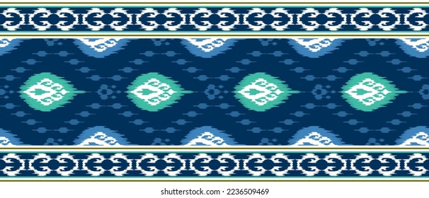 Ikat pixel paisley ethnic seamless pattern decoration design. Aztec fabric carpet boho mandalas textile wallpaper. Tribal native motif ornaments African American folk traditional embroidery vector