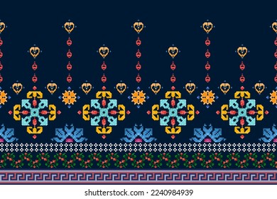 Ikat pixel paisley ethnic seamless pattern decoration design. Aztec fabric carpet boho mandalas textile wallpaper. Tribal native motif ornaments African American folk traditional embroidery vector 