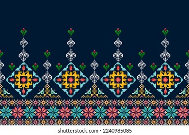 Ikat pixel paisley diseño de decoración de patrones sin costura. Moqueta de tela azteca con mandalas y papel tapizado. Ornamentos tribales de origen africano vector tradicional de bordado folclórico americano 