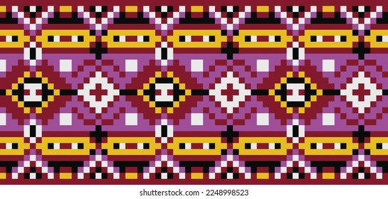 Ikat Pixel pattern craft line ornament 
 Ethnic ikat stripes batik textile seamless pattern digital vector design for Print saree Kurti Borneo Fabric border brush symbols swatches designer
