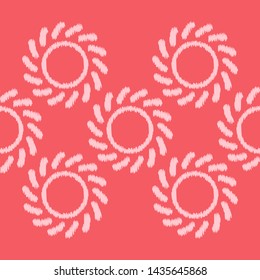 Ikat. Polka dots seamless pattern. Multicolored. Ethnic print. Boho. Simple design. Vector geometric background. Can be used in printing, textile, wrapping, web-design.