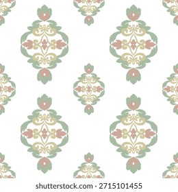 Patrón sin fisuras de color retro Ikat. Fondo de Vector de Antiguas con Elementos repetidos. Patrón sin fisuras de damasco en el estilo barroco para Fondo de pantalla, textiles y azulejos.