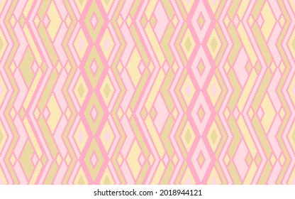 Ikat rhombus ethnic tribal motifs vector geometric pattern. Mosaic chevron texture pagan ornament. Carpet repeat pattern. Interior decor trendy ornament. Cute background.