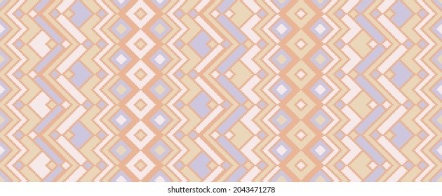 Ikat rhombus ethnic tribal motifs vector geometric pattern. Mosaic chevron texture peruvian ornament. Fabric repeating pattern. Interior decor trendy ornament. Ikat tribal design.