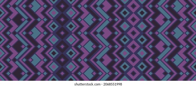 Ikat rhombus ethnic tribal motifs vector geometric pattern. Embroidery batik patchwork african ornament. Fabric repeating pattern. Interior decor geo ornament. Ikat tribal design.