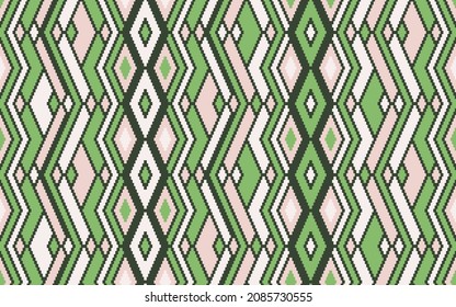 Ikat rhombus ethnic tribal motifs vector geometric pattern. Mosaic chevron texture scandinavian ornament. Rug repeating pattern. Interior decor simple ornament. Ikat tribal design.