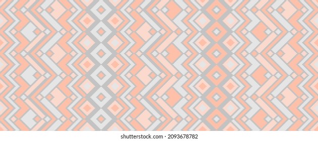 Ikat rhombus ethnic tribal motifs vector geometric pattern. Mosaic chevron texture pagan ornament. Fabric repeating pattern. Interior decor geo ornament. Ethnic ornamental motif