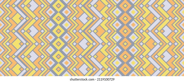 Ikat rhombus ethnic tribal motifs vector geometric pattern. Mosaic chevron texture scandinavian ornament. Rug repeating pattern. Interior modern decor ornament. Ancient folk print.