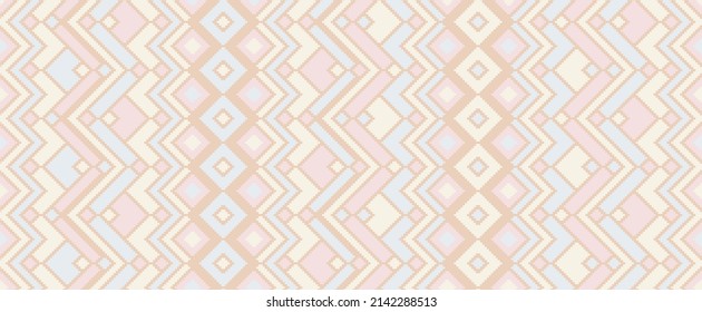 Ikat rhombus ethnic tribal motifs vector geometric pattern. Mosaic chevron texture pagan ornament. Carpet repeat pattern. Interior multicolor decor ornament. Ikat tribal design.