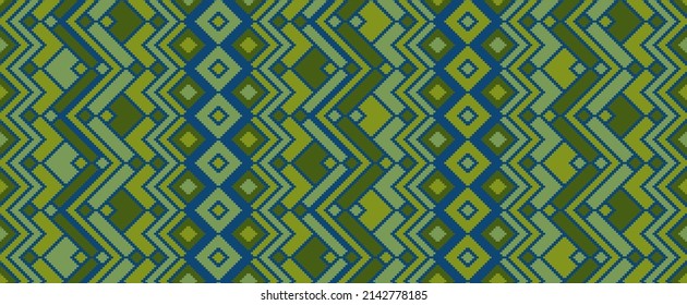 Ikat rhombus ethnic tribal motifs vector geometric pattern. Mosaic chevron texture peruvian ornament. Carpet repeat pattern. Interior decor trendy ornament. Cute background.