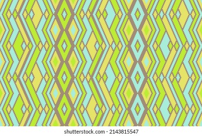 Ikat rhombus ethnic tribal motifs vector geometric pattern. Mosaic chevron texture aboriginal ornament. Rug repeating pattern. Interior decor bohemian ornament. Cute background.