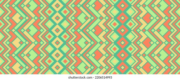 Ikat rhombus ethnic tribal motifs vector geometric pattern. Embroidery batik patchwork navajo ornament. Tapestry endless pattern. Fashion oriental ornament. Ancient folk print.