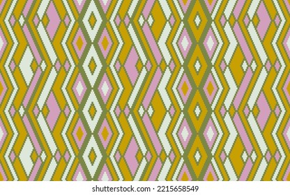 Ikat rhombus ethnic tribal motifs vector geometric pattern. Mosaic chevron texture scandinavian ornament. Carpet repeat pattern. Fashion elegant ornament. Ethnic ornamental motif