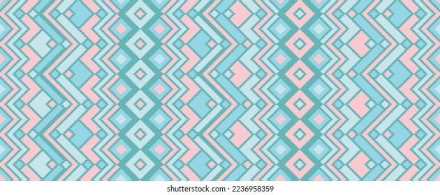 Ikat rhombus ethnic tribal motifs vector geometric pattern. Mosaic chevron texture pagan ornament. Tapestry endless pattern. Interior modern decor ornament. Ancient folk print.