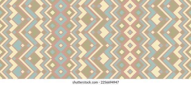 Ikat rhombus ethnic tribal motifs vector geometric pattern. Embroidery batik patchwork navajo ornament. Tapestry endless pattern. Interior ogee decor ornament. Ikat tribal design.