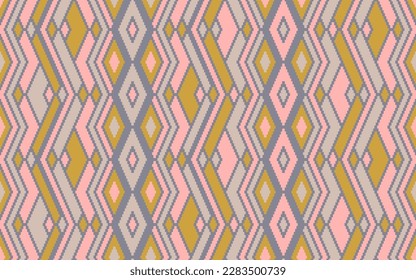 Ikat rhombus ethnic tribal motifs vector geometric pattern. Embroidery batik patchwork american ornament. Tapestry endless pattern. Fashion flat ornament. Cloth wallpaper print.