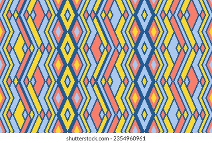 Ikat rhombus ethnische Stammesmotive sind vektorgeometrische Muster. Mosaik chevron Textur pagan Ornament. Textile Wiederholung Muster. Innendekoration in mehreren Farben. Ethnische Ziermotive