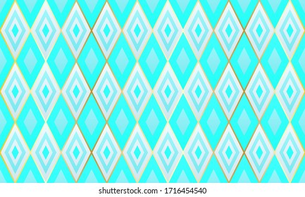 Ikat rhombus shapes geometric seamless pattern. Elegant gold grid tile ornament.  Wrapping paper mosaic rhombus seamless graphid design. Ethnic motif background pattern.
