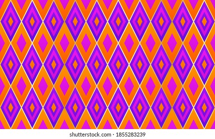 Ikat rhombus shapes geometric seamless pattern. Elegant gold grid tile ornament.  Fabric print mosaic rhombus seamless graphid design. Traditional motif background pattern.