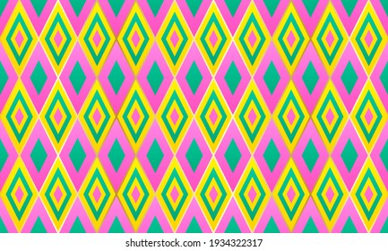 Ikat rhombus shapes geometric seamless pattern. Luxury gold grid tile ornament.  Fabric print mosaic rhombus seamless graphid design. Minimal motif background pattern.