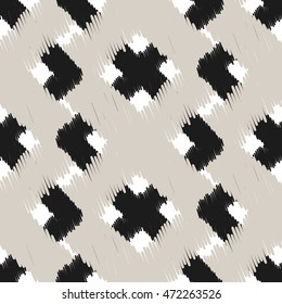 Ikat scribble swabs vector seamless pattern. Abstract geometric background for fabric, print or wrapping paper. Beige and black design.