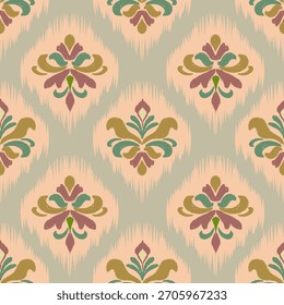 Ikat padrão floral abstrato sem costura, Motif étnico, bordado, imprimir listrado ornamento floral, padrão, design para embrulhar, seda, cachecol, fundo, têxtil, tapete, tapete, textura, mão-desenho