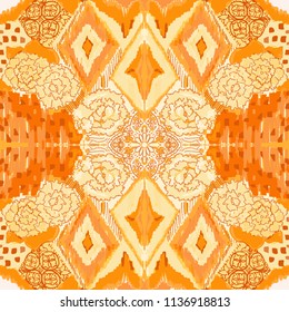 Ikat Seamless Background Pattern with. hand drawn seamless print for textile design