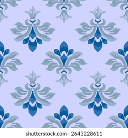 Ikat seamless blue floral pattern, Motif ethnic ikat seamless textile illustration, pink embroidery, striped ornament floral, pattern, design for wrapping, silk, scarf, background, textile, carpet