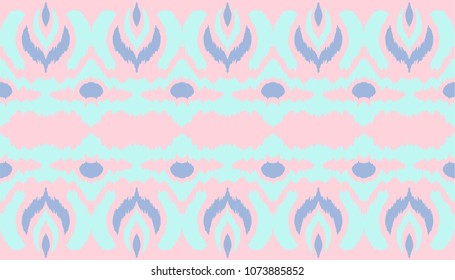 Ikat seamless border print. Vector tie dye shibori pattern with stripes and chevron. Ink textured japanese background. Ethnic fabric vector. Bohemian fashion. Endless watercolor texture. African rug.