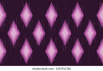 Ikat seamless ethnic pattern oriental traditional embroidery style. Geometric pink purple diamond shape background. Design ikat print vector for clothing, fabric, batik, carpet, wallpaper, textile
