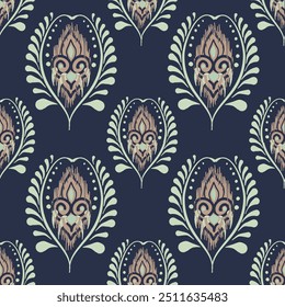 Ikat patrón floral sin fisuras dibujado a mano, Motivo étnico floral sin fisuras textil, bordado, impresión de rayas ornamento, patrón floral, diseño para envolver, seda, bufanda, fondo, textil