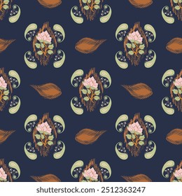 Ikat patrón floral sin fisuras dibujado a mano, Motivo étnico floral sin fisuras textil, bordado, impresión de rayas ornamento, patrón floral, diseño para envolver, seda, bufanda, fondo, textil