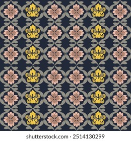 Ikat padrão floral sem costura desenhado à mão , Motif floral étnico textil sem costura, bordado, imprimir listrado ornamento floral, padrão, design para embrulhar, seda, cachecol, fundo, têxtil