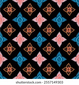 Ikat seamless floral pattern  , Motif ethnic  floral seamless textil,  embroidery, print striped ornament floral, pattern, design for wrapping, silk, scarf, background, textile