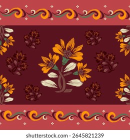 Ikat seamless floral pattern  , Motif ethnic floral seamless textil, embroidery, print striped ornament floral, pattern, design for wrapping, silk, scarf, background, text